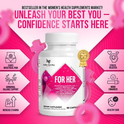 HF FOR HER, Woman’s Health natural support, 14 in 1 Complex, Heighten sexual response, Eases menstrual pain for woman’s, Helps boost libido level, Increase Stamina, Natural Stress reliever + L Arginine & BioPerine