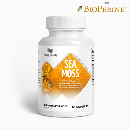 Helix Family Sea Moss, Clear Sea Moss without impurities + BioPerine, Organic Irish Moss, Organic Bladderwrack, Organic Burdock (60 Capsules Monthly Supply)