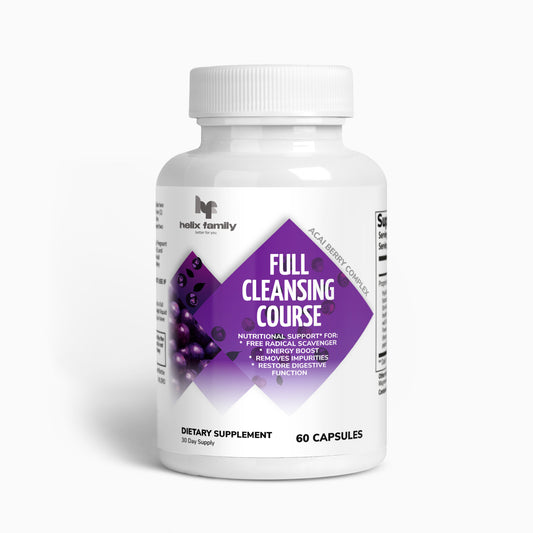 Helix Family Full Cleansing Course Cleansing & Flushing Digestive System for Radiant Skin & Sustained Energy with Acai berry, Ginger, Chlorella and Papaya powder (60 Capsules, Monthly Supply)