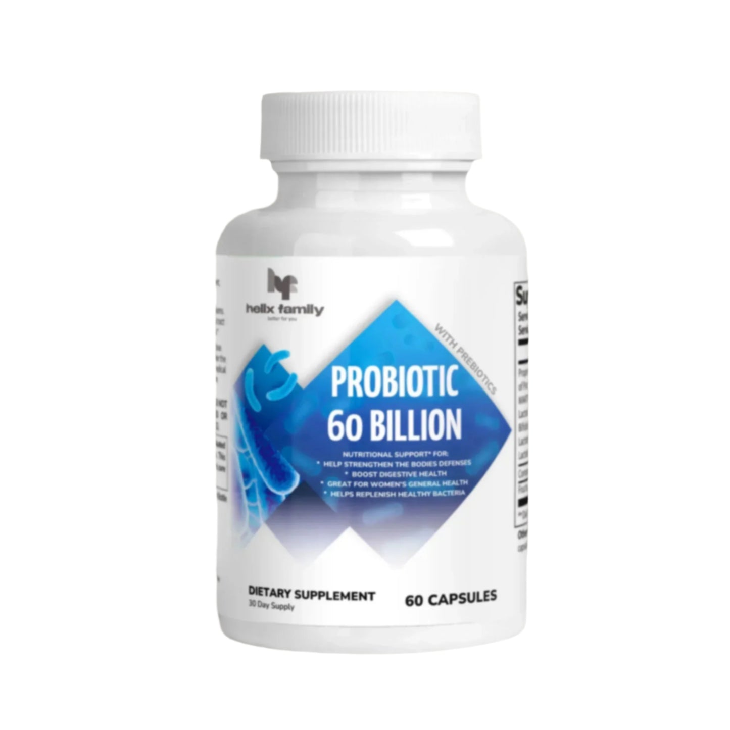 Helix Family  Probiotics 60 Billion CFU - Organic Prebiotics - Immune, Digestive & Gut Health - Supports Occasional Constipation, Diarrhea, Gas & Bloating - for Women & Men