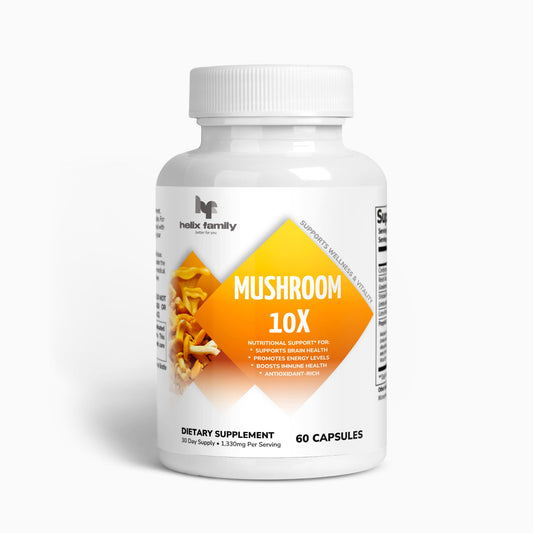 Helix Family Mushroom 10X Organic Mushrooms advanced formula 10-in-1 Complex - Lions Mane, Reishi, Shiitake, Chaga, Turkey Tail, Cordyceps, Maitake & More - Mushroom Blend for Memory, Focus & Immune, Antioxidant-rich