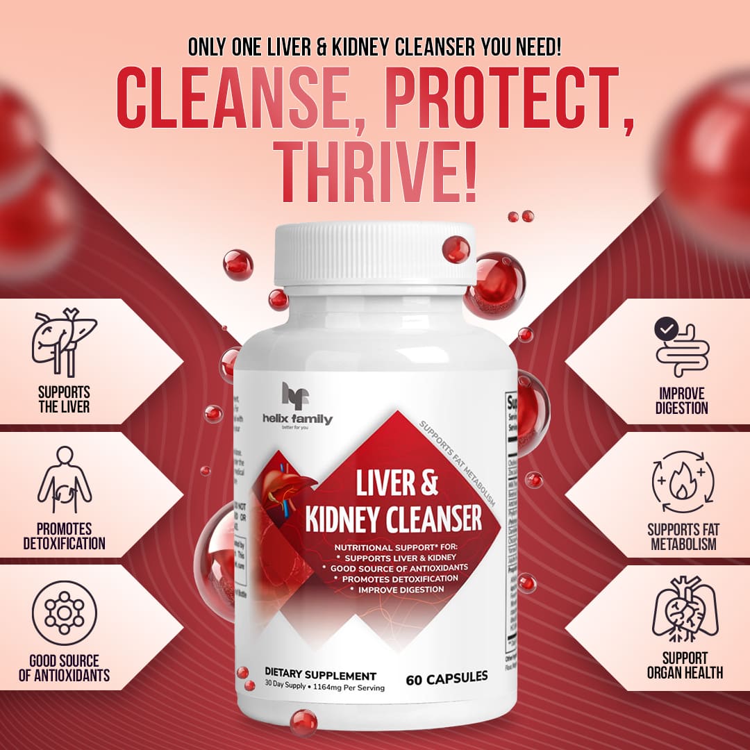 Helix Family Liver & Kidney Cleanse, Detox & Repair Formula - Herbal Liver Support Supplement with Milk Thistle, Dandelion Root & Artichoke Extract for Liver & Kidney Health – Ginger, Choline, Zinc and Turmeric Liver & Kidney  Detox Capsules