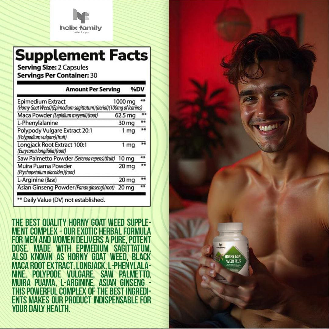 Horny Goat Weed Complex Sport+ for active Men & Women 9 in 1 Complex, Xtra Strength Herbs, Invigorating Blend with Tribulus Saw Palmetto L-Arginine and Tongkat Ali Extract and Maca Root for Men and Women for Enhanced Energy and Stamina - 30 Servings