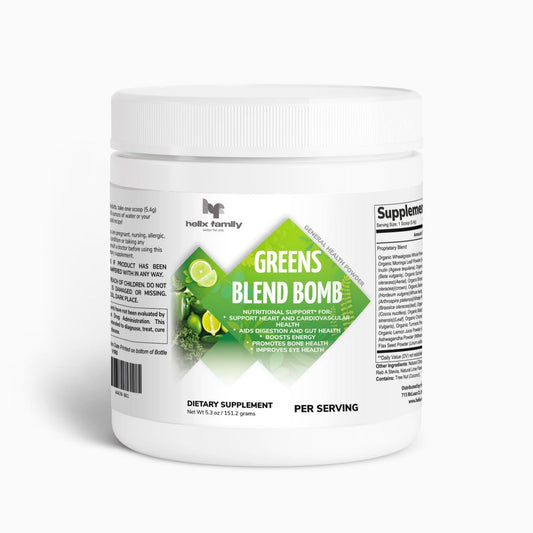 Helix Family Greens Blend Bomb Powder Premium Superfood | 20+ Organic Green Veggie Whole Foods | Wheat Grass, Spirulina, Chlorella | Antioxidant, Digestive Enzyme & Probiotic Blends (5.3 Oz, Lime Flavor)