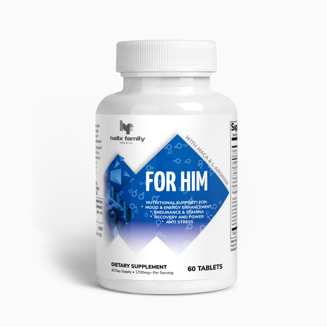 Helix Family FOR HIM Man’s Health support, Vitamins + 13 Herbs, 16in1 Complex, Endurance & Stamina, Boost libido, Energy enhancement, Natural Stress reliever + L Arginine for Muscle growth & Increase Bodybuilding results